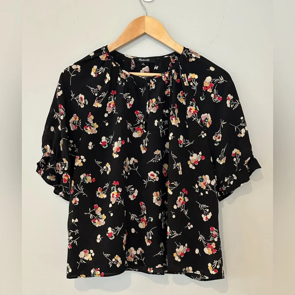 Madewell Black Floral Short-Sleeve Blouse